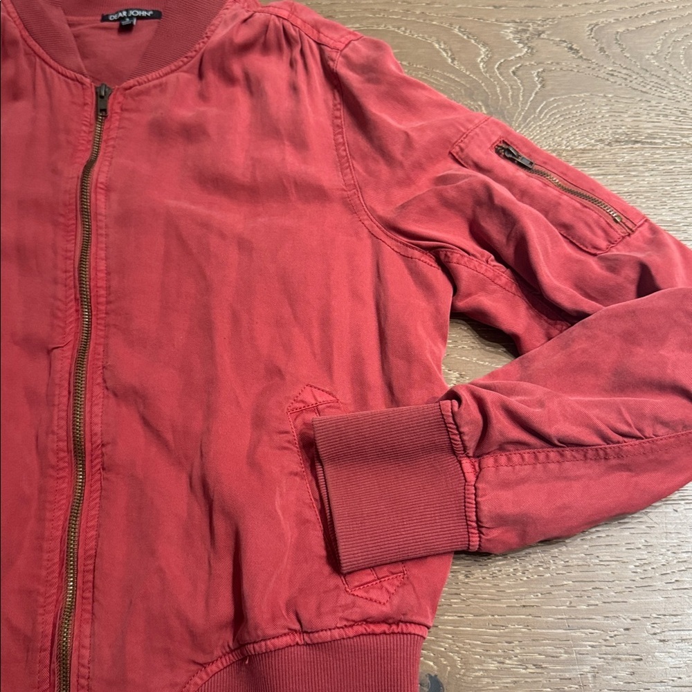 Dear John Red Bomber Jacket Lightweight Zip Up Casual Chic Size S - Picture 4 of 7
